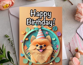 Pomeranian Dog Birthday Card, 2D card, 2D image, Cute Pomeranian Greeting Card, Pomeranian Dog Gift, Dog Lover Birthday Card,