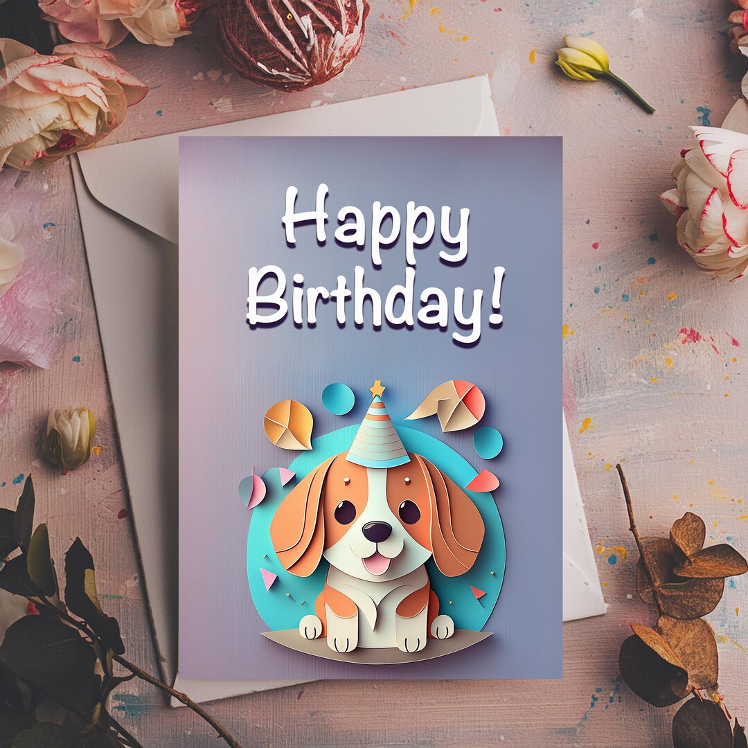 Beagle Birthday Card, 2D Card, 2D Image, Cute Dog Lover Greeting Card ...