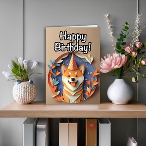 Carte d'anniversaire pour chien Shiba Inu, carte 2D, image 2D, carte de voeux Shiba Inu, cadeau chien Shiba Inu, carte d'anniversaire pour chien, carte d'anniversaire Shiba Inu