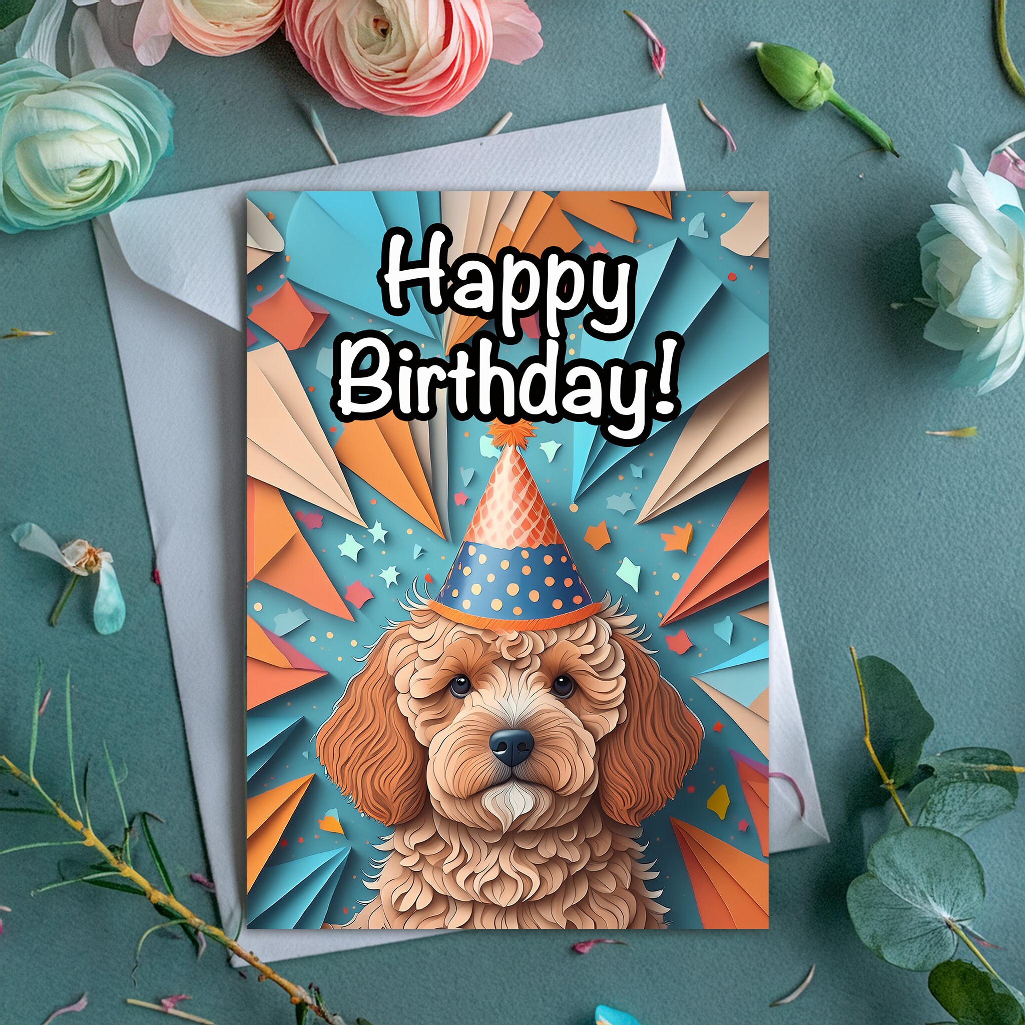 Cavapoo Birthday Card, Dog Greeting Card, 2D Card, 2D Image, Cavapoo ...