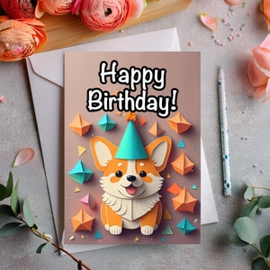 Carte d'anniversaire Corgi, carte 2D, image 2D, carte de voeux chien mignon, cadeau pour amoureux des chiens Corgi, carte d'anniversaire pour amoureux des chiens, carte d'anniversaire chien Corgi