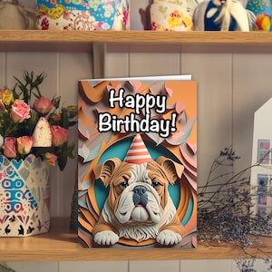 Carte d'anniversaire de chien bouledogue anglais, carte 2D, image 2D, carte de voeux de chien mignon, cadeau d'amant de bouledogue anglais, carte d'anniversaire d'amant de chien