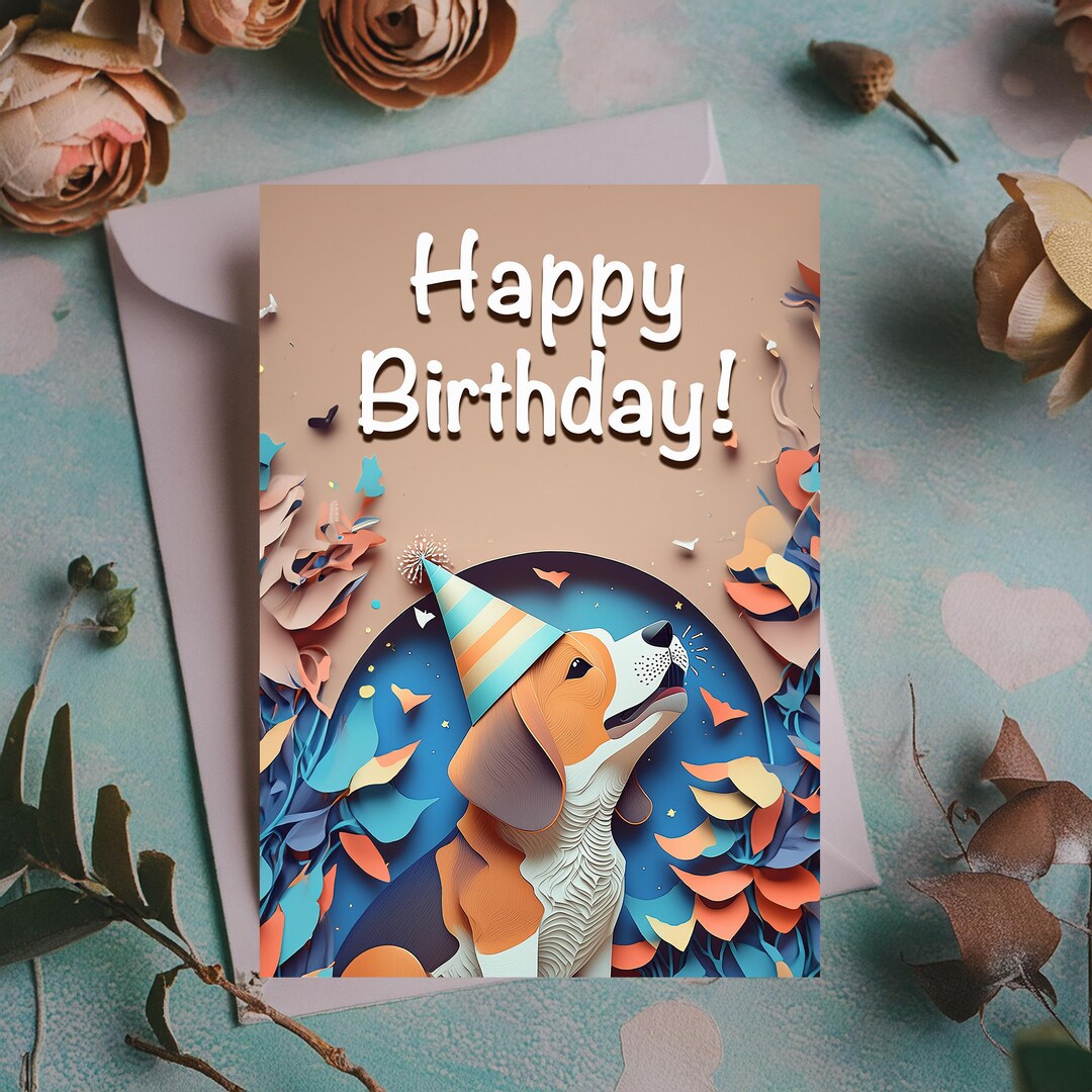 Beagle Birthday Card, 2D Card, 2D Image, Cute Dog Lover Greeting Card ...