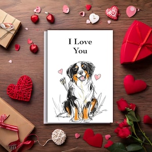 Carte d'anniversaire de bouvier bernois, carte de voeux pour la Saint-Valentin avec chien, carte de célébration pour animal de compagnie, carte de Saint-Valentin bouvier bernois