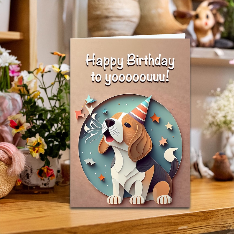 Beagle Birthday Card, 2D Card, 2D Image, Cute Dog Lover Greeting Card ...