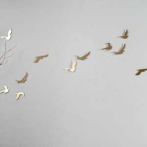 Bird Wall Art, Brass 14 pieces, Black, Metal, Copper, Steel Birds, Wall Art, Flying Metal Installation