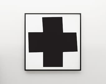 Malevitch Black Cross Print Minimal Style Black and White Geometric Poster