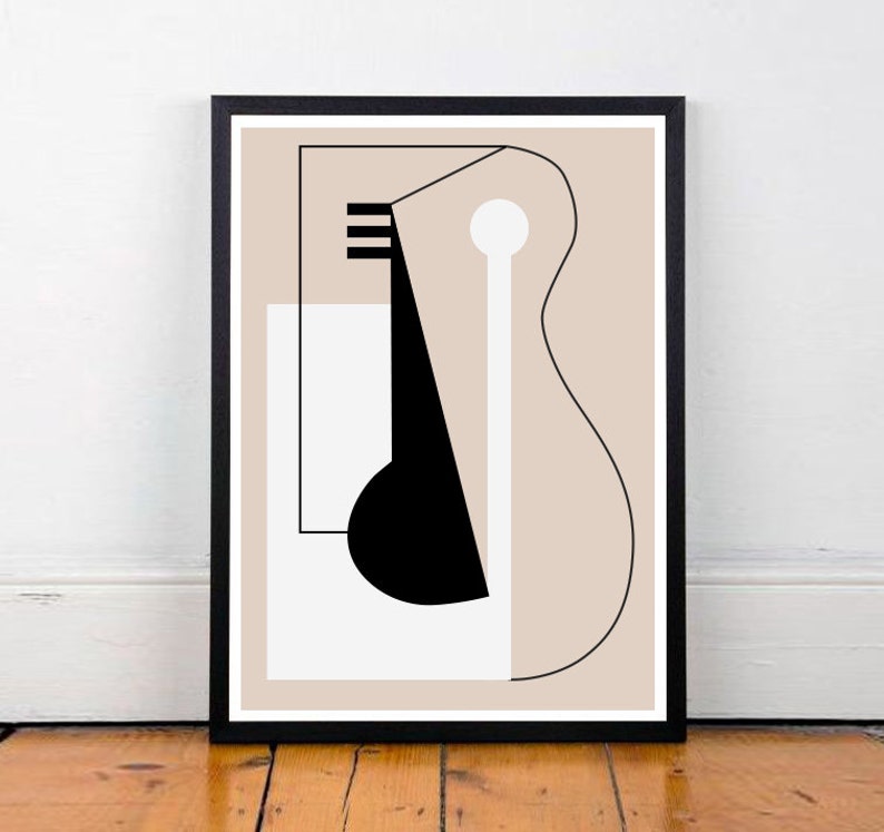 Paris Abstraction Poster, Guitar and Piano Cubist Abstraction, Art