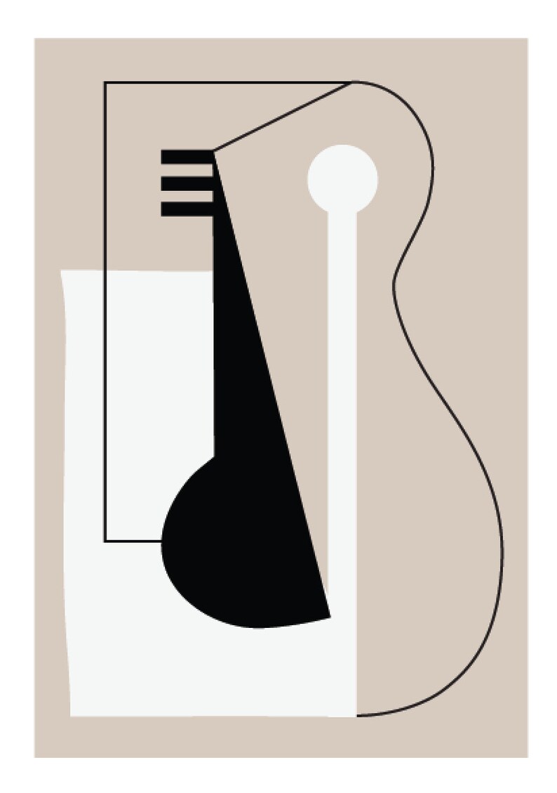 Paris Abstraction Poster, Guitar and Piano Cubist Abstraction, Art