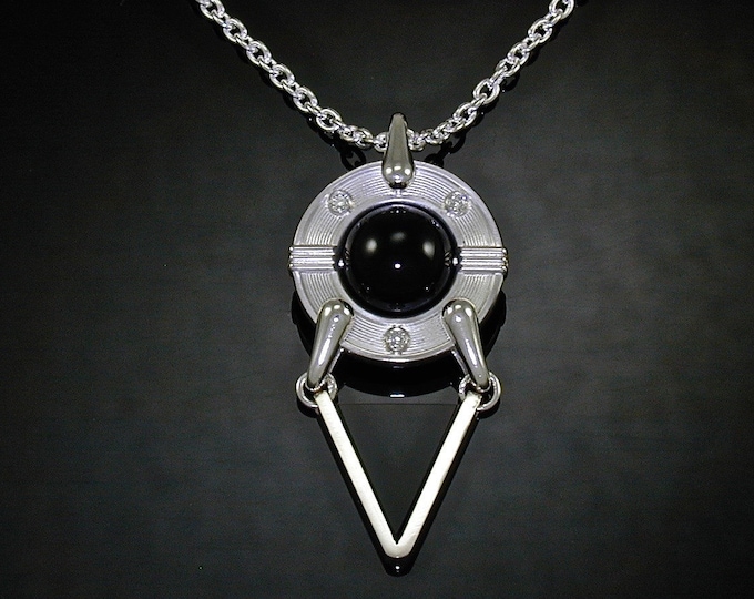 Art Deco Sterling Diamond Pendant Onyx Triangle | Silver Circle Pendant Black Onyx | Keiser Sterling Jewelry |  925 Portal Gravity Amulet