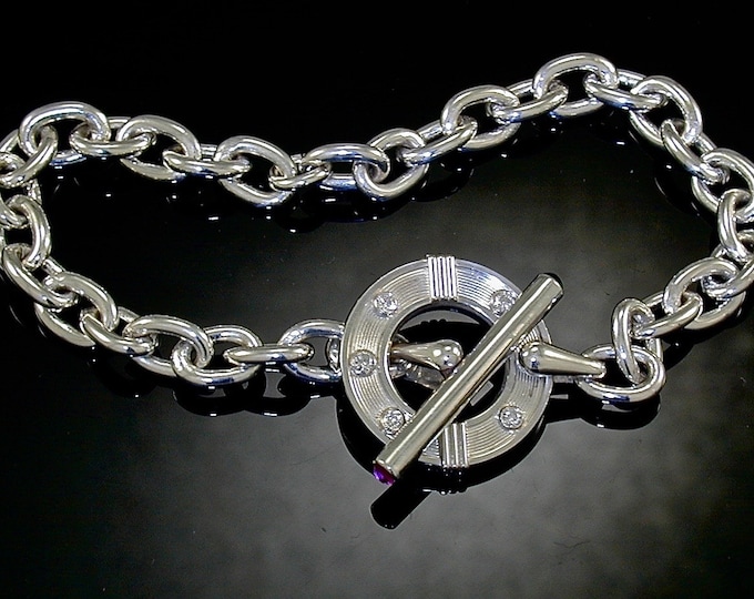 Art Deco Sterling Diamond Toggle Bracelet | Silver Chain Bracelet | Keiser Sterling Jewelry | 925 Toggle Circle Bracelet | Chain Bracelet
