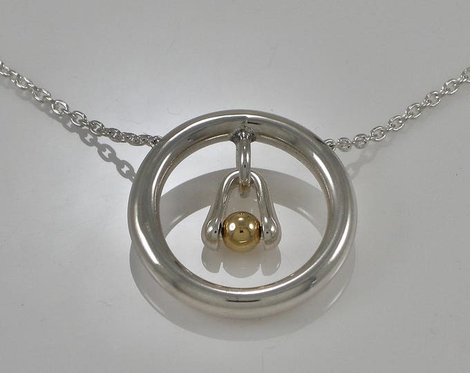 Sterling 14KT Gold Circle Stirrup Pendant | Silver Dangling Pendant | Hoop 14K Bead Pendant | Keiser Sterling Jewelry | Cable Chain Necklace