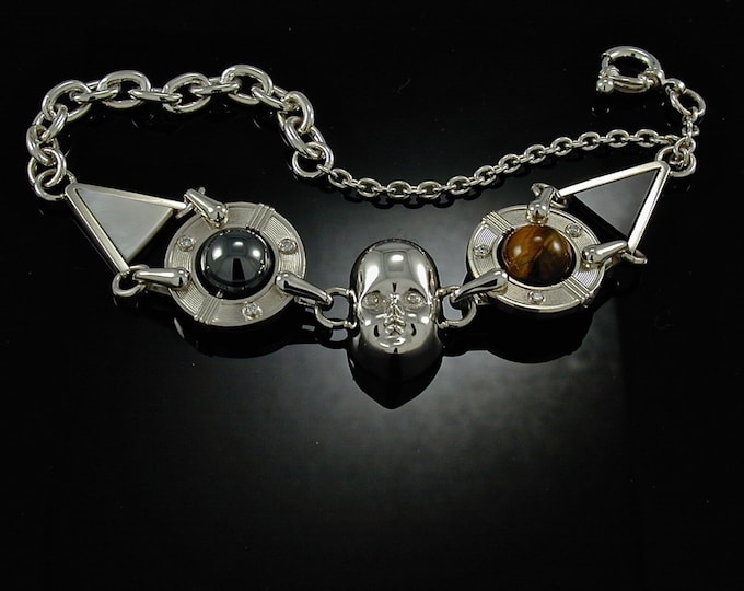 Art Deco Sterling Diamond Onyx Bracelet | Silver Hematite Mother of Pearl Bracelet | Keiser Sterling Jewelry |  925 Tiger Eye Bracelet