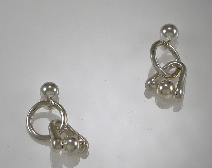 Sterling Stirrup Earrings | Silver Bead Earrings | Keiser Sterling Jewelry | 925 Ring Bead Earrings | Dangle Earrings |  Silver Earrings
