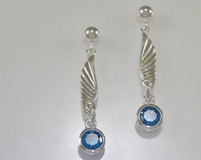 Sterling CZ Gem Dangle Earrings | Silver CZ Earrings | Ball Post Earrings | Keiser Sterling Jewelry | 925 Silver Earrings | CZ Gem Earrings