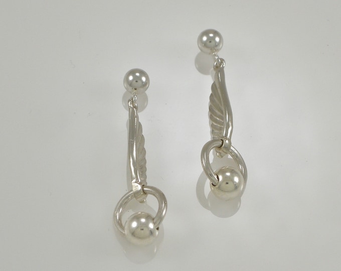 Sterling Winged Art Deco Dangle Earrings | Silver Bead Drop Earrings |Art Deco Earrings | Keiser Sterling Jewelry | 925 Silver Wing Earring