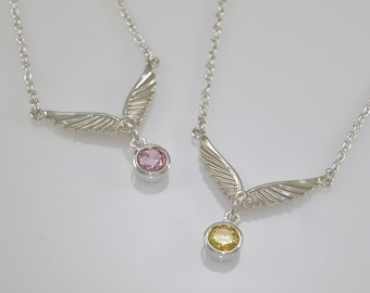 Collar con gema de circonita cúbica Sterling Wing / Collar de plata con circonita cúbica de 6 mm / Collar Art Déco / Joyería Keiser Sterling / Collar con gema de circonita cúbica 925