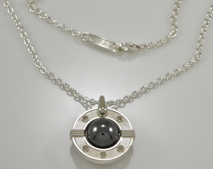Art Deco Sterling Hematite Bead Pendant | Silver Circle Pendant | Keiser Sterling Jewelry | 925  Ring Pendant | Hematite Bead | Mens Pendant