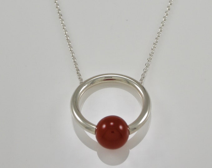 Sterling Carnelian Circle Pendant | Silver Ring Pendant | Hoop Bead Pendant | Keiser Sterling Jewelry | 925 Circle Necklace Cable Chain