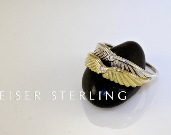 18KT Solid Gold Deco Winged Diamond Ring | Diamond Stacking Ring | 750 Gold Band | Keiser Sterling Jewelry | Winged Wedding Band | Art Deco