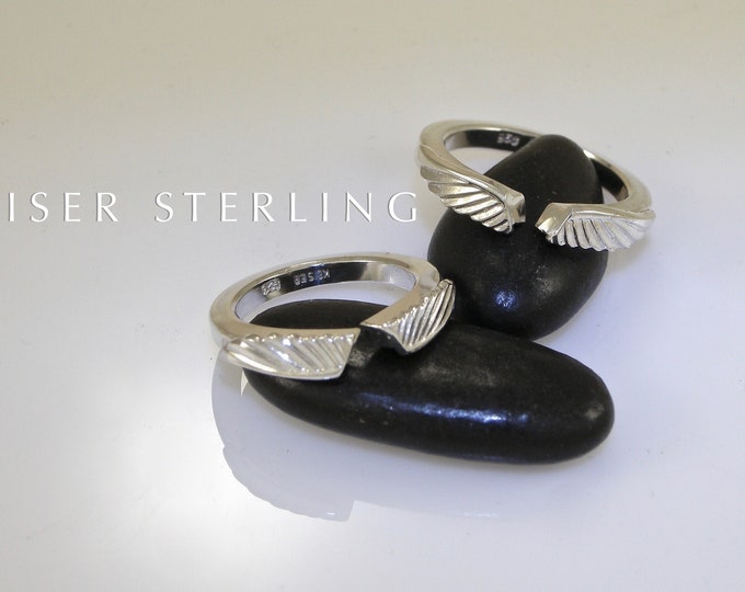 Art Deco Sterling Winged Stacking Ring | Silver Winged Band | Keiser Sterling Jewelry | Mens Sterling Ring | Winged Wedding Bands | 925 Ring