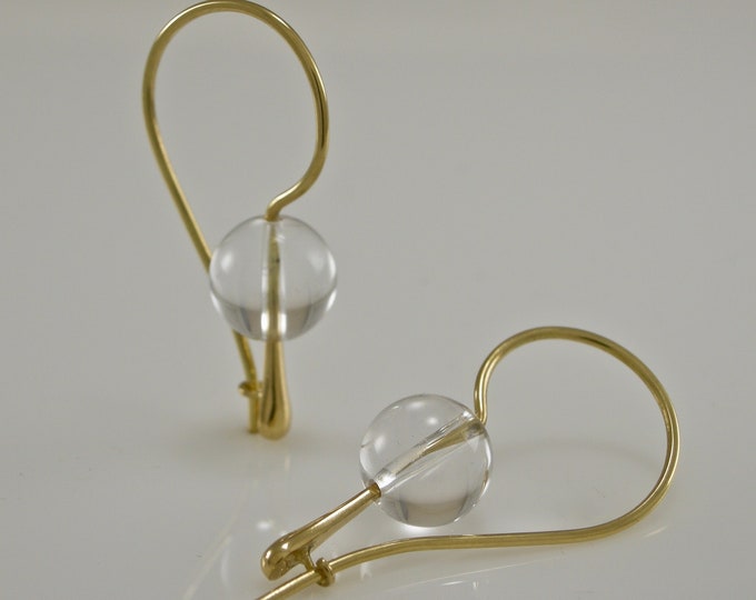 18KT Solid Gold Quartz Crystal Bead Drop Earrings | 18KT Earrings | Keiser Sterling Jewelry | Dangle Earrings |  750 Gold Teardrop Earrings
