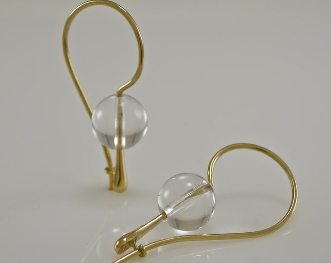 18KT Solid Gold Quartz Crystal Bead Drop Earrings | 18KT Earrings | Keiser Sterling Jewelry | Dangle Earrings |  750 Gold Teardrop Earrings