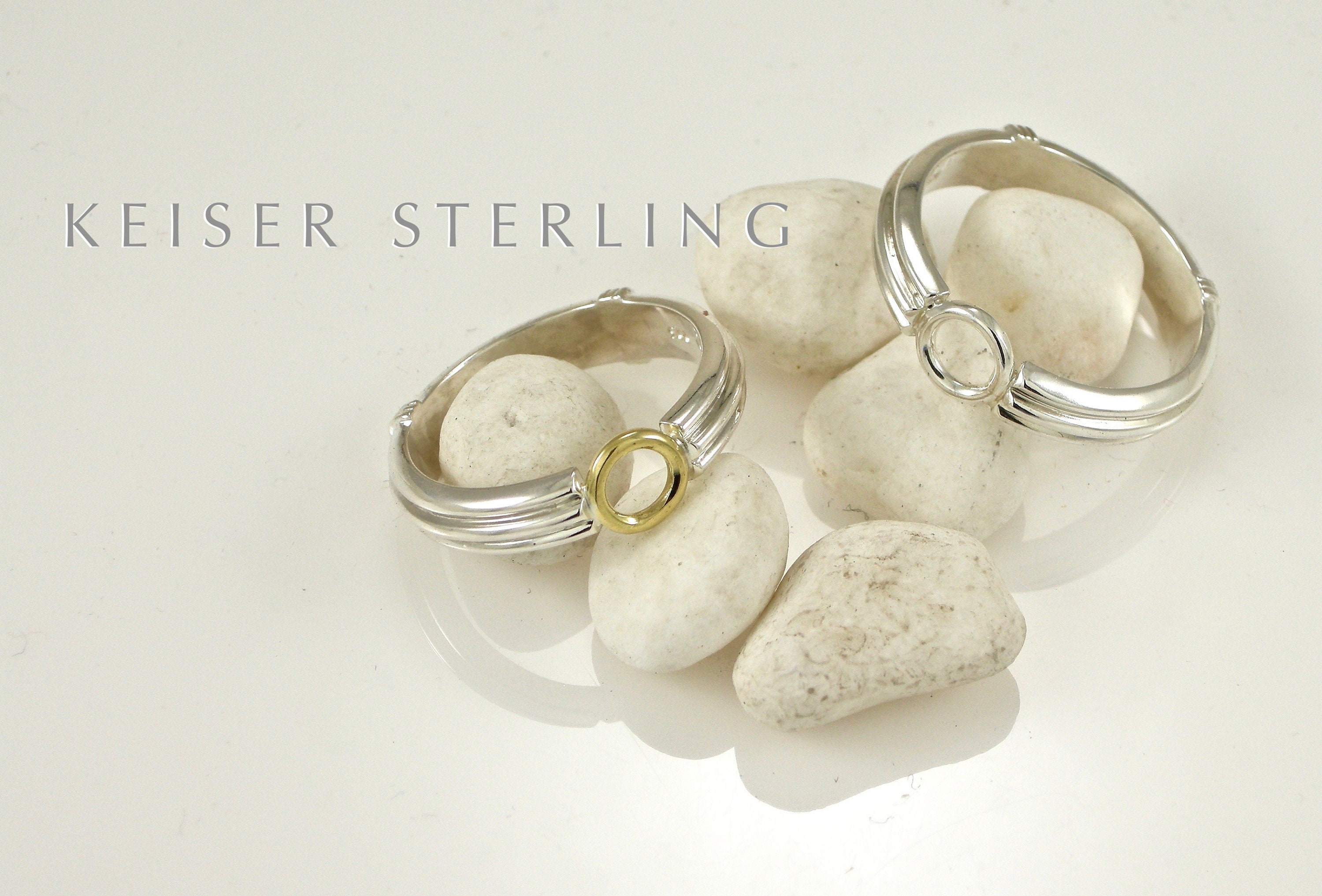 18KT Gold Sterling Deco Stacking Circle Ring | 18K Silver 18KT Gold Sterling Deco Stacking Circle Ring | 18K Silver