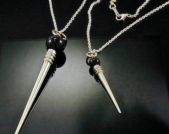 Colgante Art Déco grande de ónix en plata esterlina con forma de dardo / Colgante de plata con punta / Joyería Keiser Sterling / Colgante de ónix negro 925 / Colgante de punta para hombre