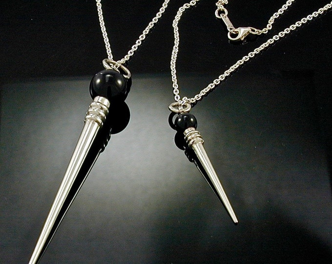 Art Deco Large Sterling Onyx Dart Pendant | Silver Spike Pendant | Keiser Sterling Jewelry | 925 Black Onyx Pendant |  Mens Spike Pendant
