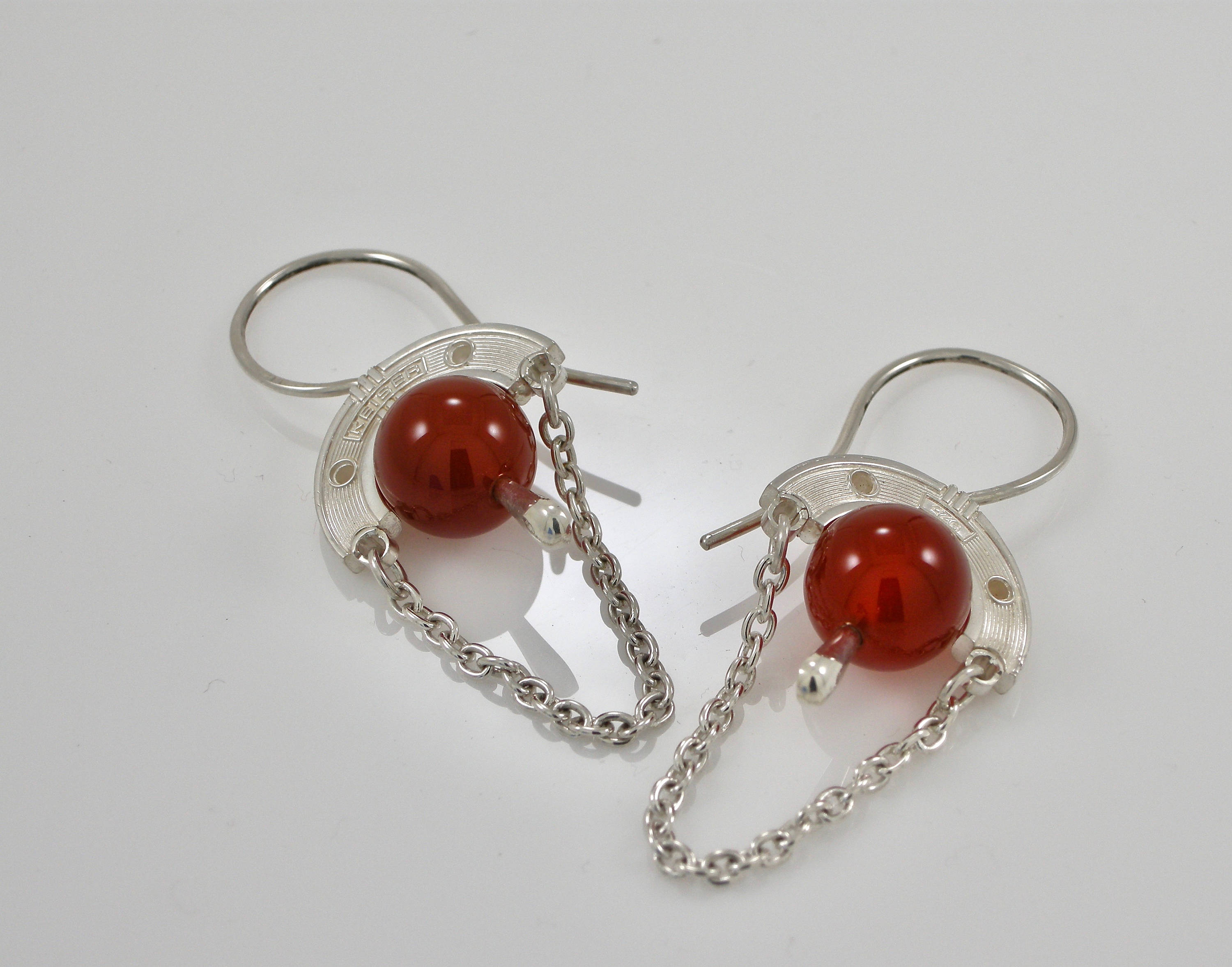 Sterling Art Deco Carnelian Drop Earrings | Silver Dangle Chain ...