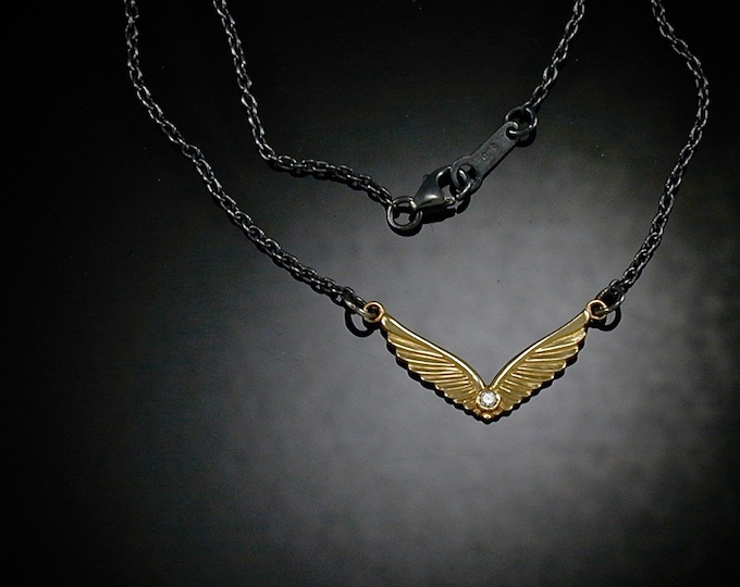 Deco 18KT Gold Winged Diamond Necklace | 18K Diamond Pendant | Keiser Sterling Jewelry | 750 Gold Pendant | Diamond Pendant | Gold Pendant