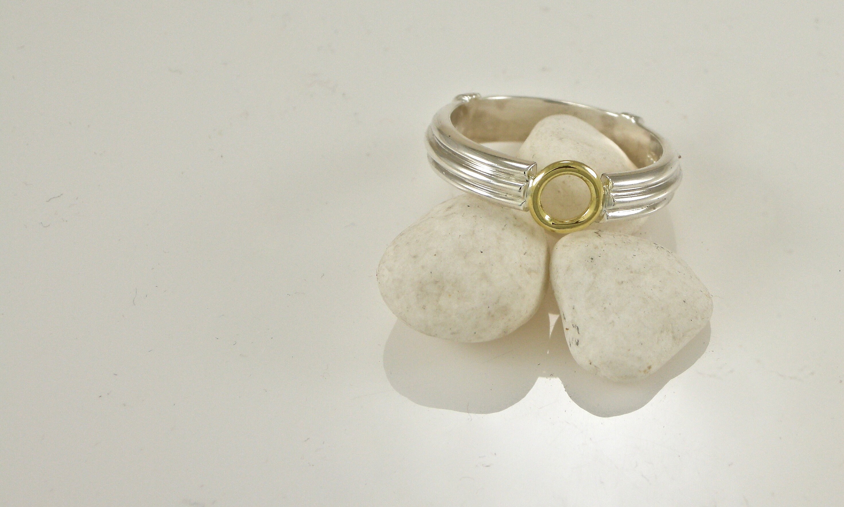 18KT Gold Sterling Deco Stacking Circle Ring | 18K Silver 18KT Gold Sterling Deco Stacking Circle Ring | 18K Silver