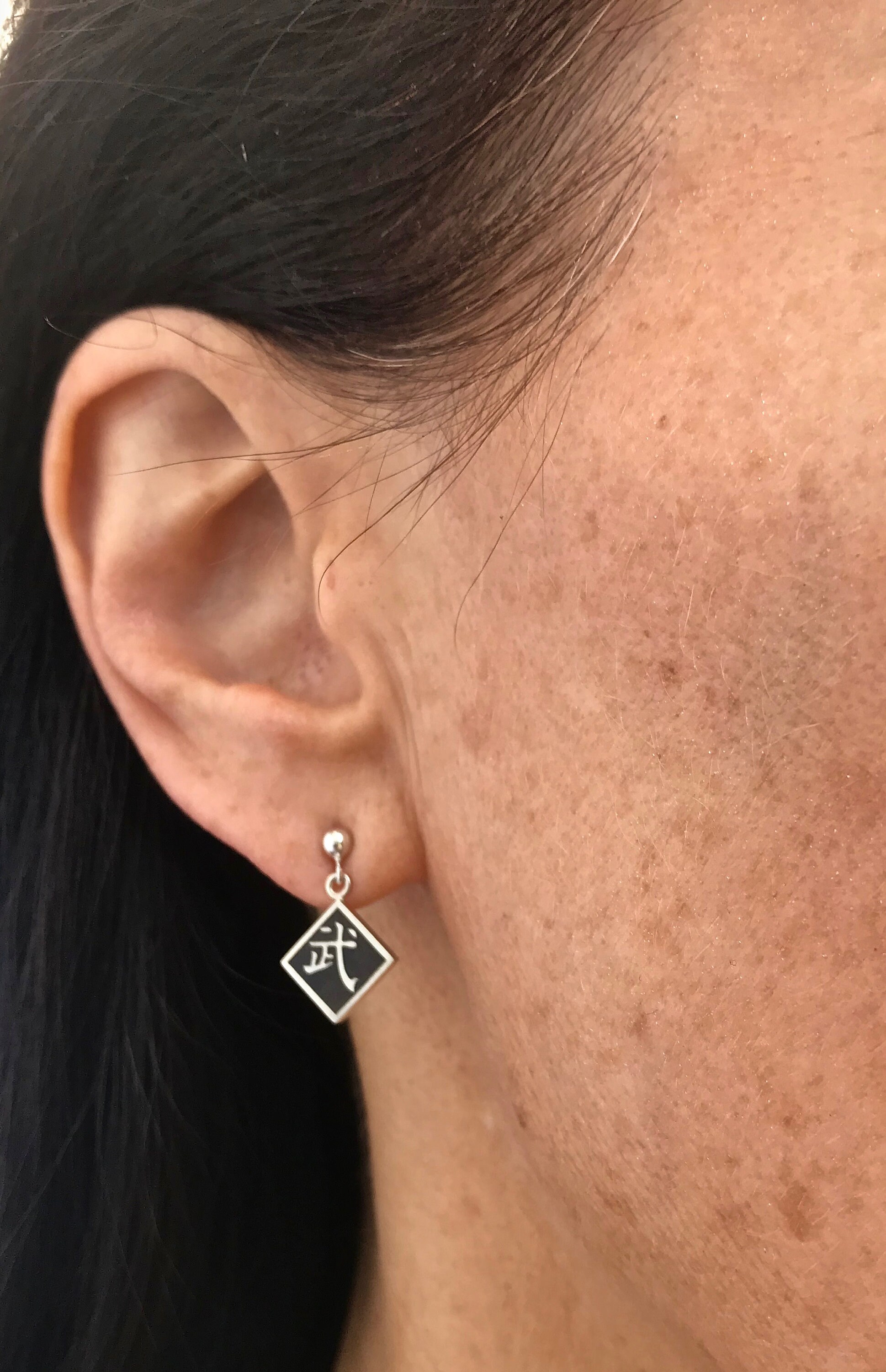 Sterling Silver Kung Fu Tai Chi Martial Arts Earrings Chinese Wu
