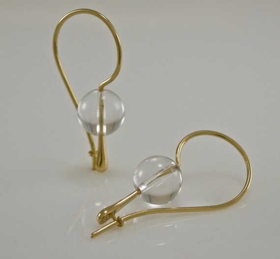 18KT Solid Gold Quartz Crystal Bead Drop Earrings | 18KT Earrings | Keiser Sterling Jewelry | Dangle Earrings |  750 Gold Teardrop Earrings