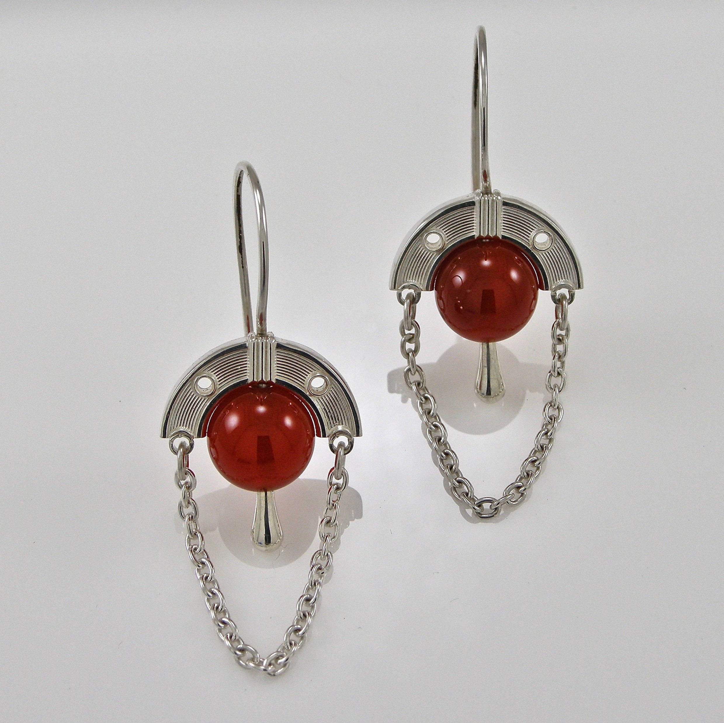 Sterling Art Deco Carnelian Drop Earrings | Silver Dangle Chain ...
