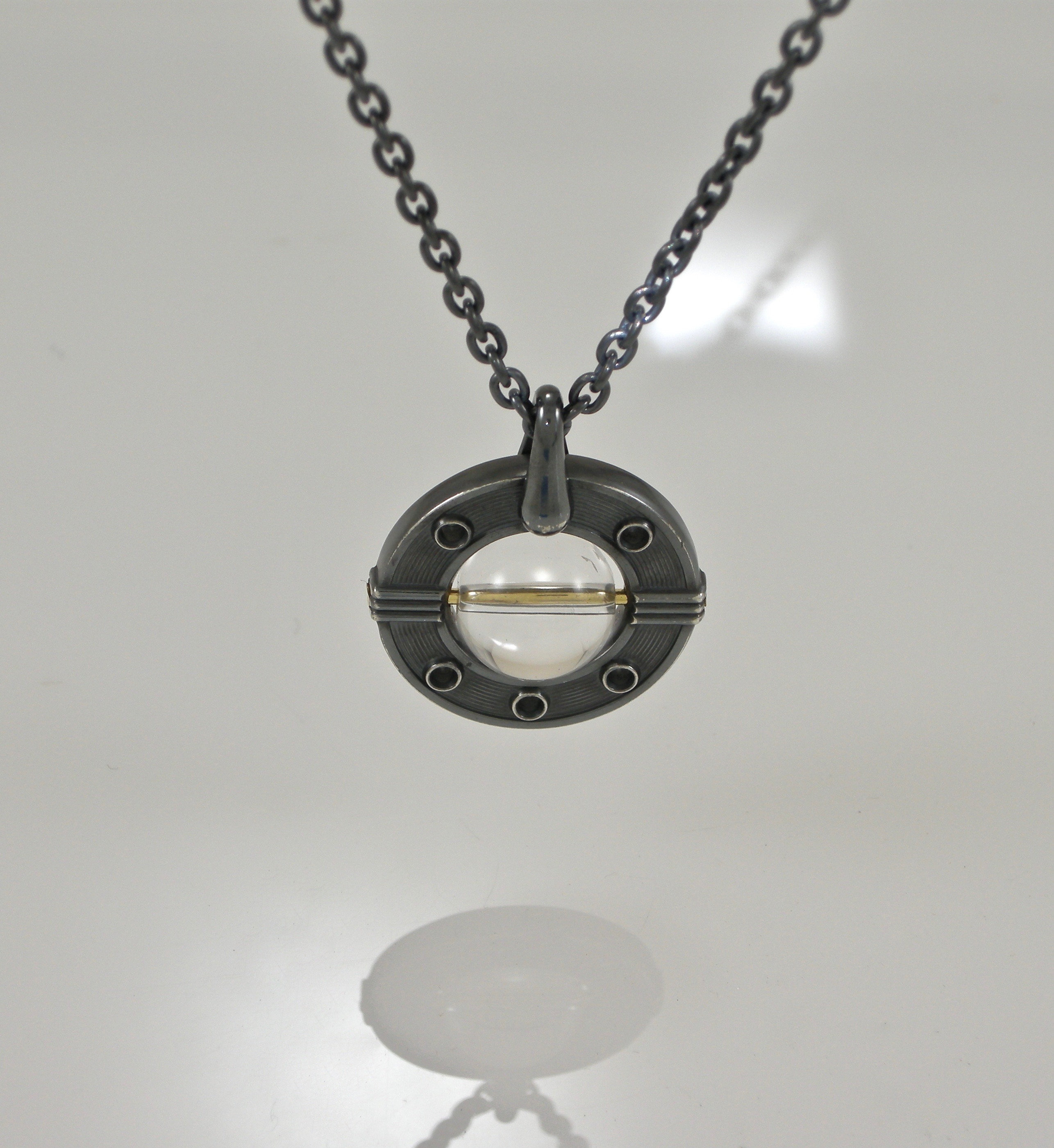 Art Deco Sterling Silver Pendant 18KT Gold Quartz Crystal