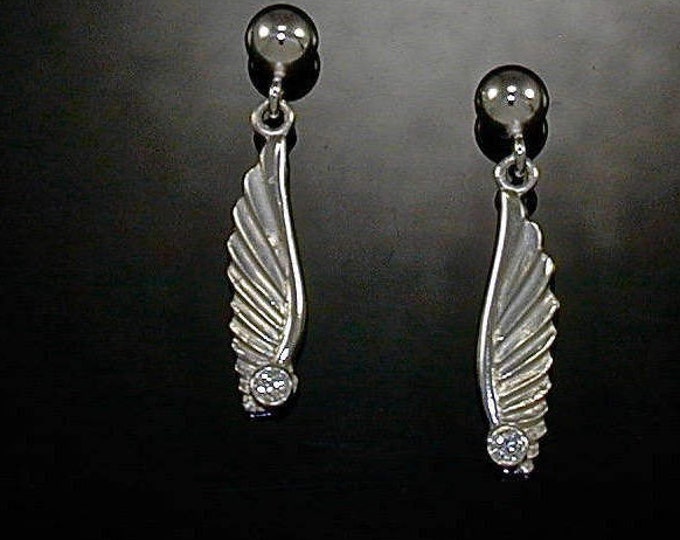 Art Deco Sterling Winged Diamond Earrings | Silver Diamond Post Earrings | Keiser Sterling Jewelry | 925  Diamond .04 Total Carat Earrings |