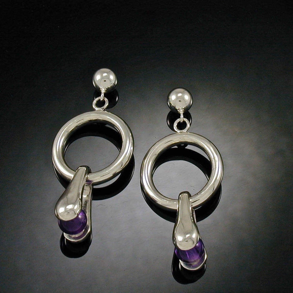 Sterling Amethyst Stirrup Earrings | Silver Hoop Earrings | Keiser ...