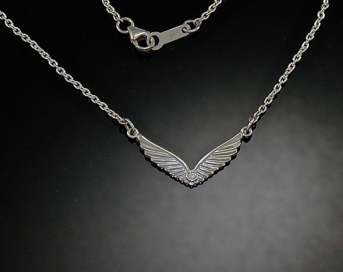 Deco Sterling Winged Diamond Necklace | Silver Diamond Pendant | Keiser Sterling Jewelry | Winged Pendant | Diamond Pendant | 925 Pendant