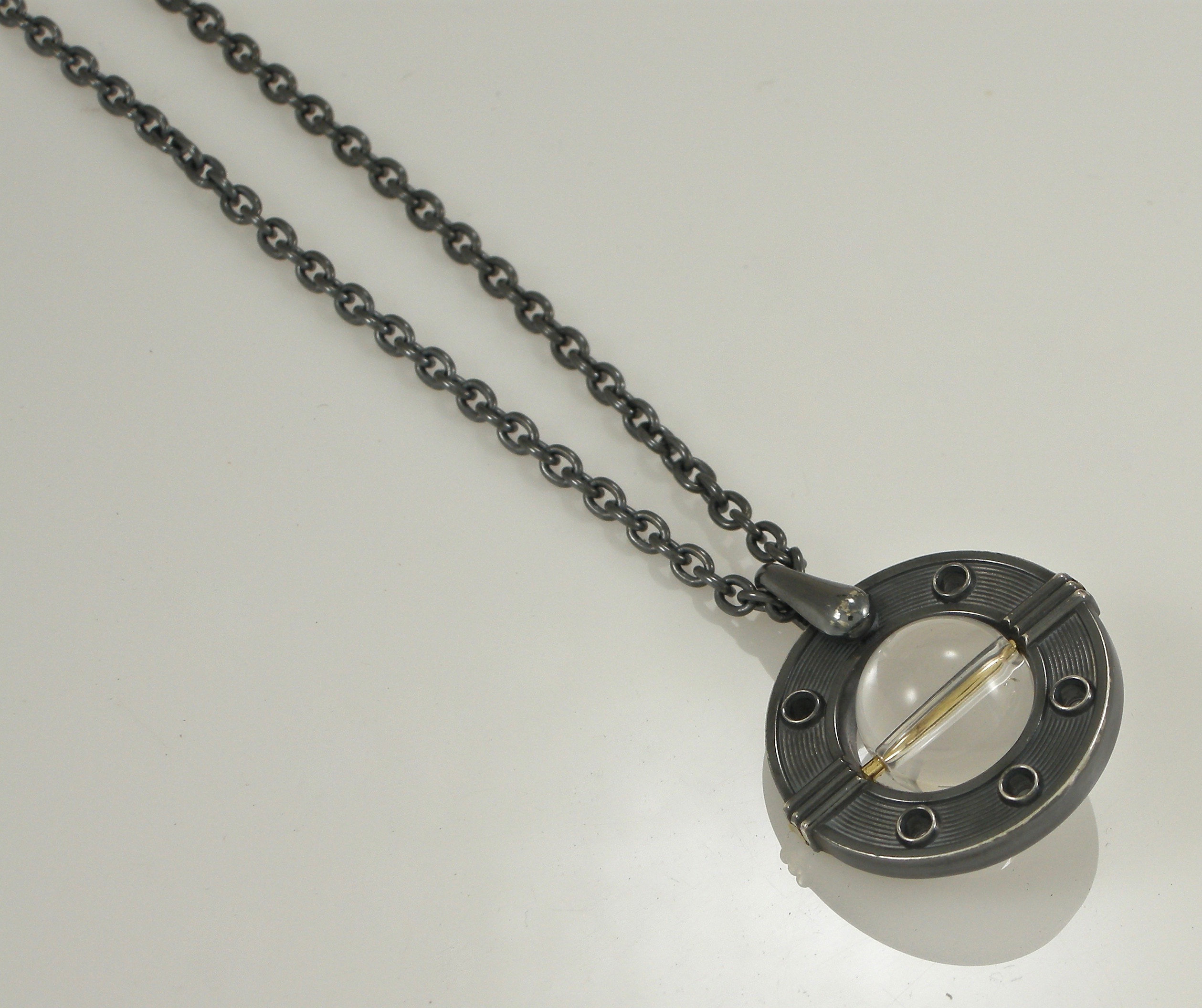 Art Deco Sterling Silver Pendant 18KT Gold Quartz Crystal