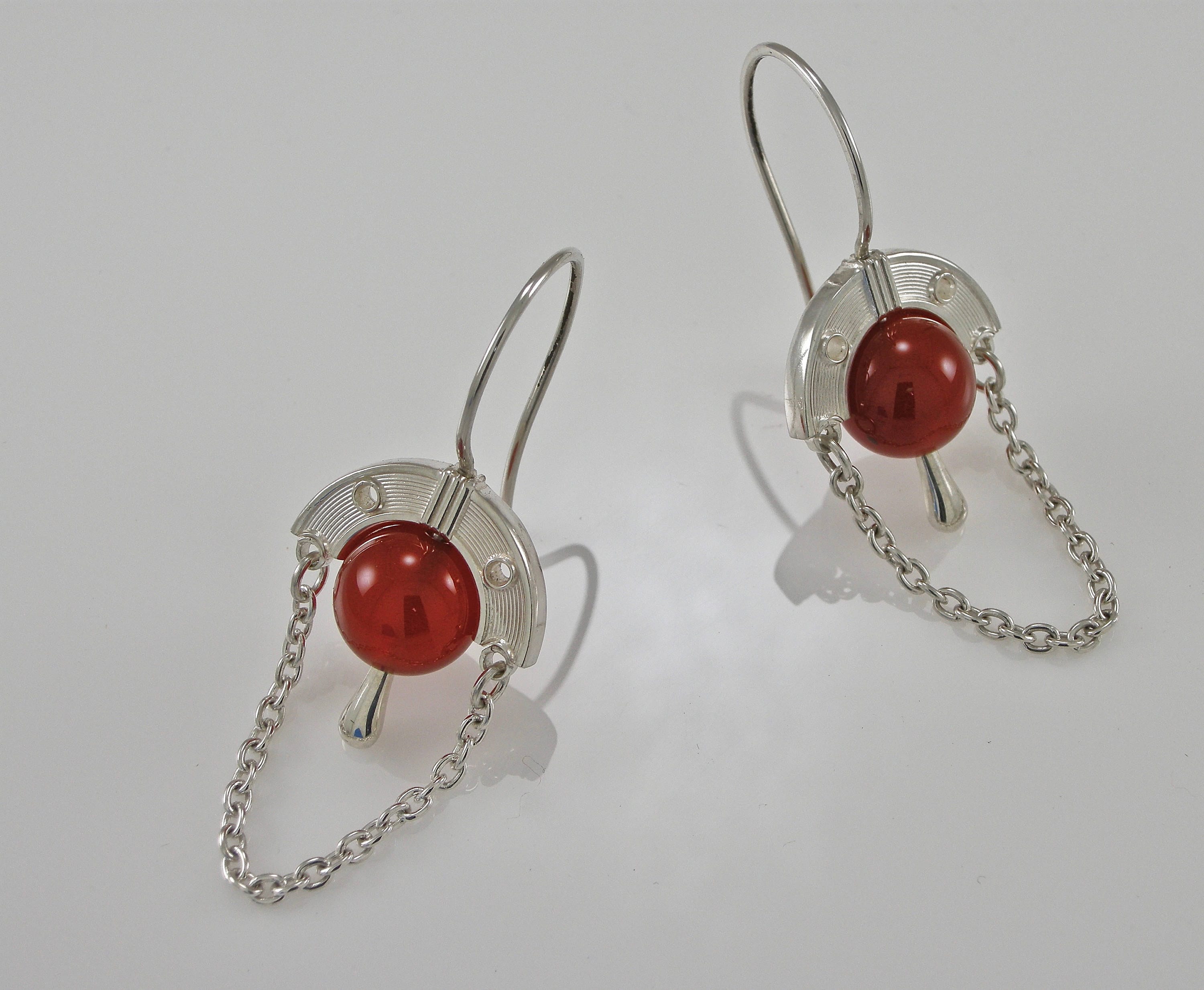 Sterling Art Deco Carnelian Drop Earrings | Silver Dangle Chain ...