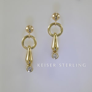 18KT Droplet Hoop Diamond  Earrings | 750 Dangle Earrings | Keiser Sterling Jewelry | Ball Post Earrings | Gold Earrings |  Diamond Earrings