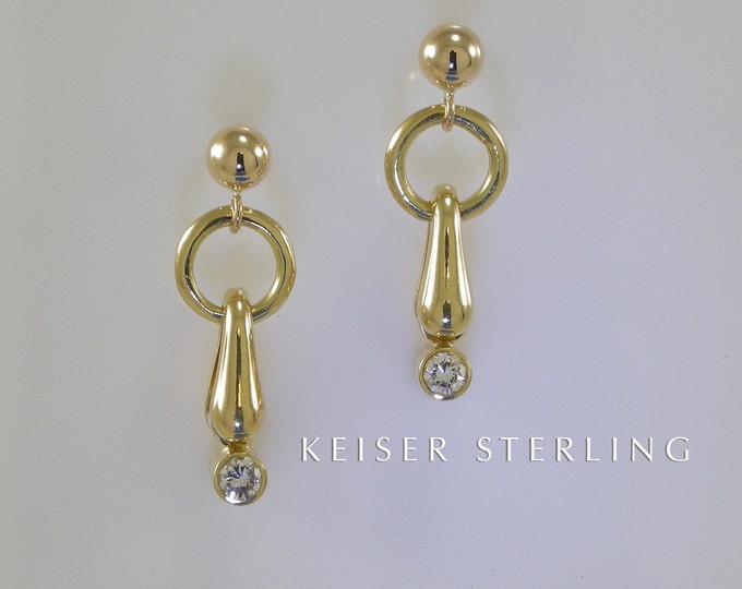 18KT Droplet Hoop Diamond  Earrings | 750 Dangle Earrings | Keiser Sterling Jewelry | Ball Post Earrings | Gold Earrings |  Diamond Earrings