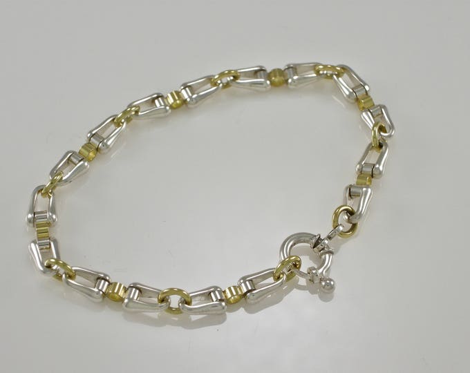 Sterling 18KT Gold Equestrian Chain Bracelet | Mens Link Bracelet | Silver 18K Gold Link Bracelet | Keiser Sterling Jewelry | Mens Bracelet