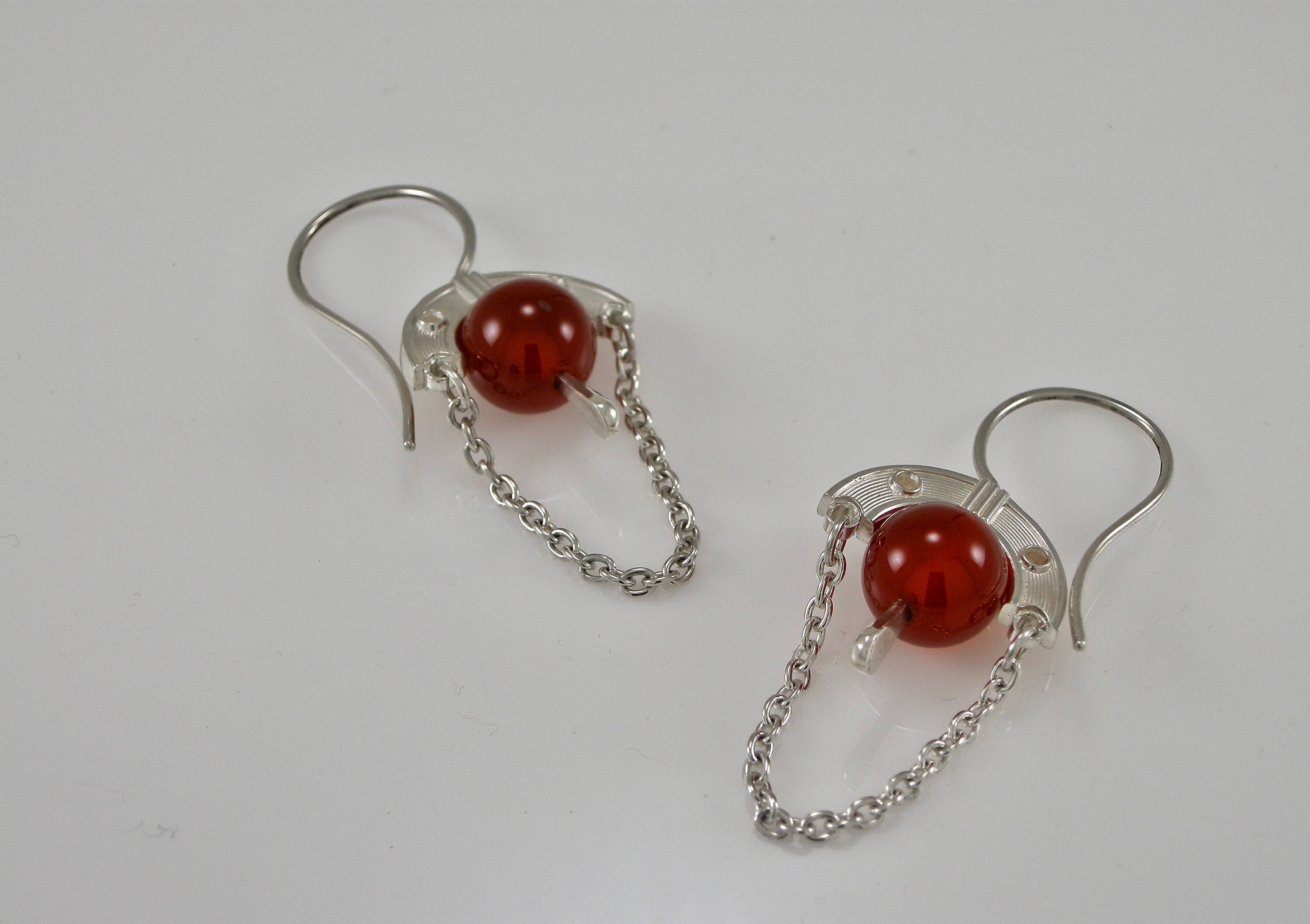 Sterling Art Deco Carnelian Drop Earrings | Silver Dangle Chain ...