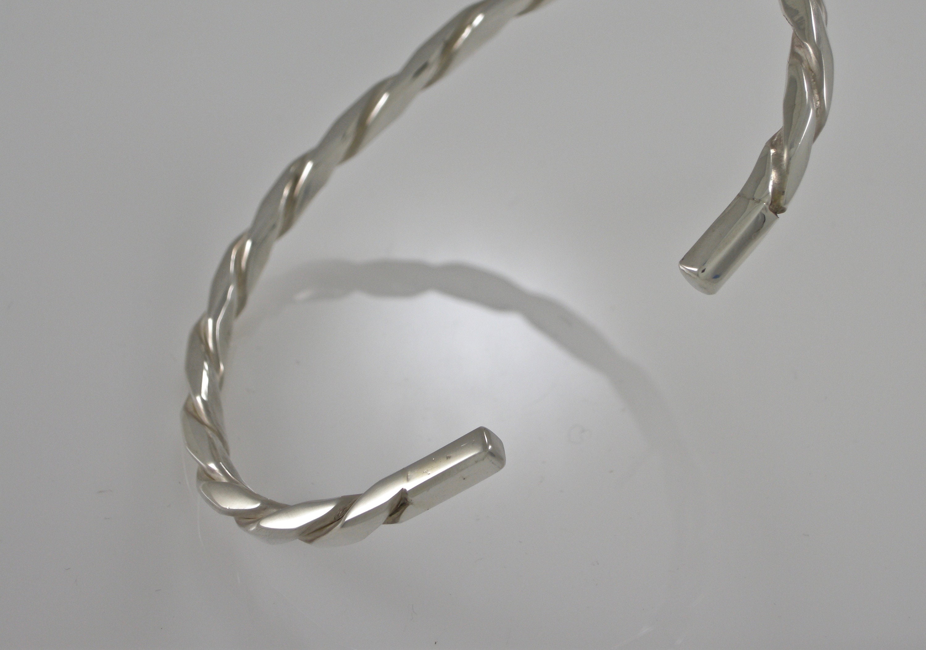 Mens Sterling Silver Rope Bracelet Cuff Bracelet Twisted Square