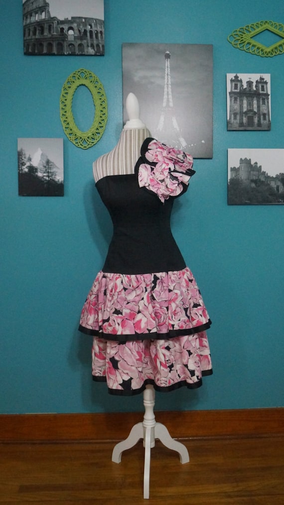 1980's Victor Costa One Shoulder Cocktail Dress