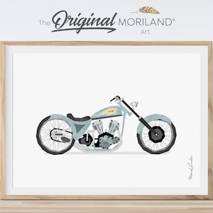 Blassblaues Vintage Motorrad Poster zum ausdrucken, Motorrad Biker Kunst, Kinderzimmer Dekor, Fahrzeuge, Geschenk für Ihn | MORILAND®