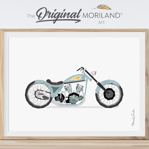 Pale Blue Vintage Motorcycle Printable Poster, Motorbike Biker Wall Art, Boy Nursery Decor, Vehicles Art, Gift for Him | MORILAND®